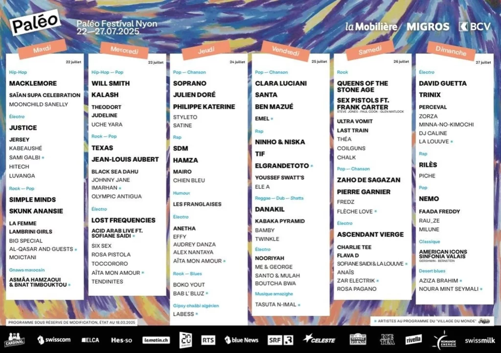 paléo festival 2025 programme slash culture